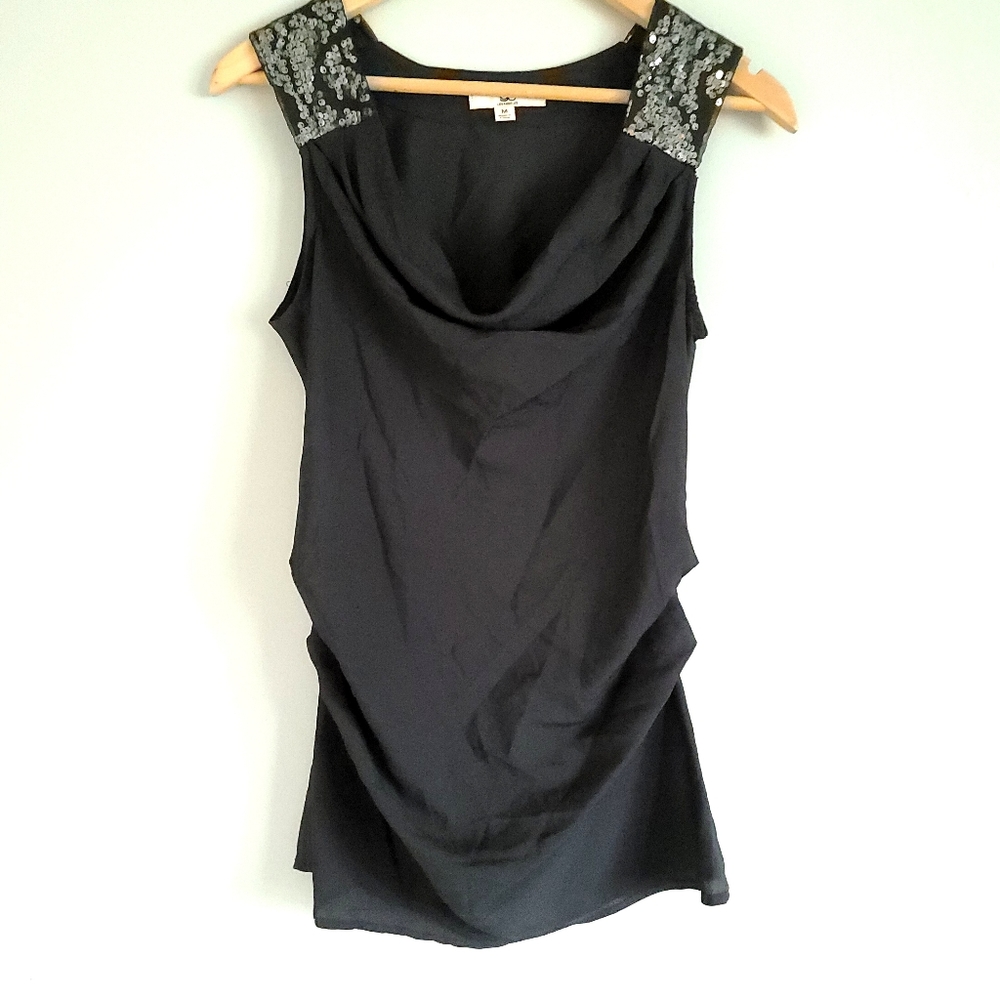 Black sheer squin and silk blend blouse
